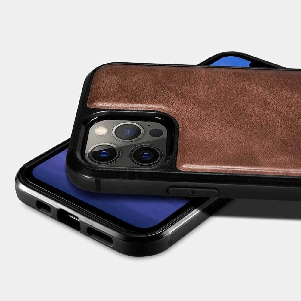 Coque iPhone 12 Pro Max - ICARER cuir v&eacute;ritable Oil Wax Premium - Noir