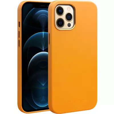 Coque iPhone 12 Pro Max - Qialino cuir véritable (compatible MagSafe) - Orange