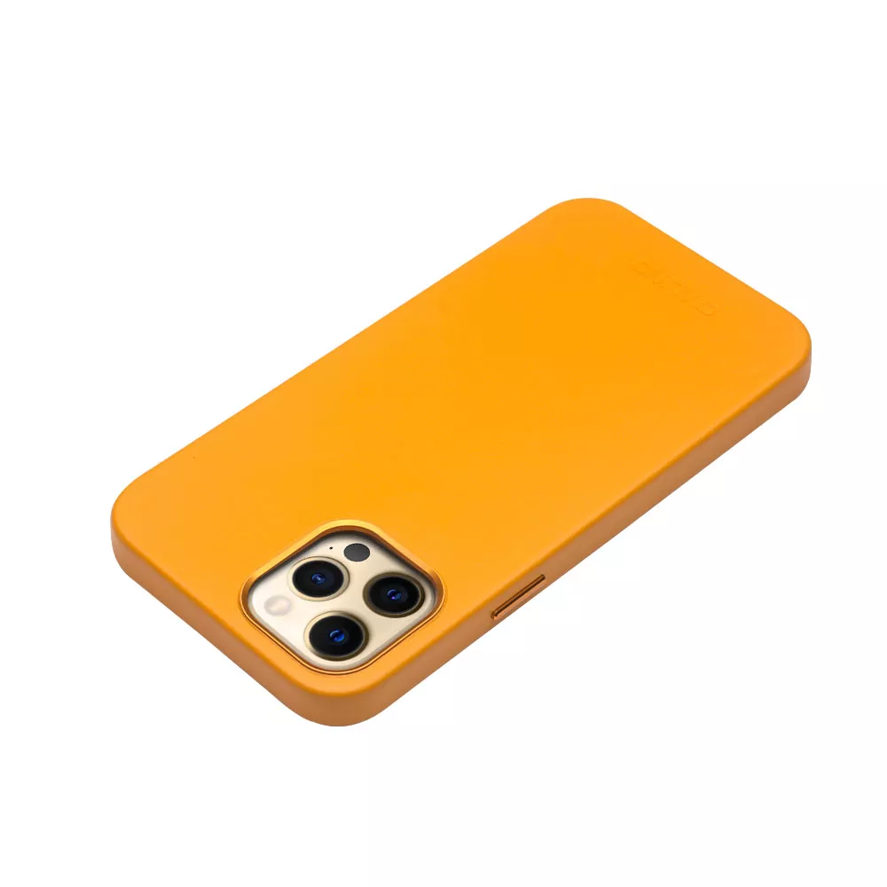Coque iPhone 12 Pro Max - Qialino cuir véritable (compatible MagSafe) - Orange