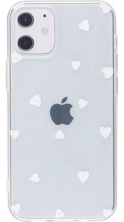 Coque iPhone 12 mini - Gel petit coeur transparent - Blanc