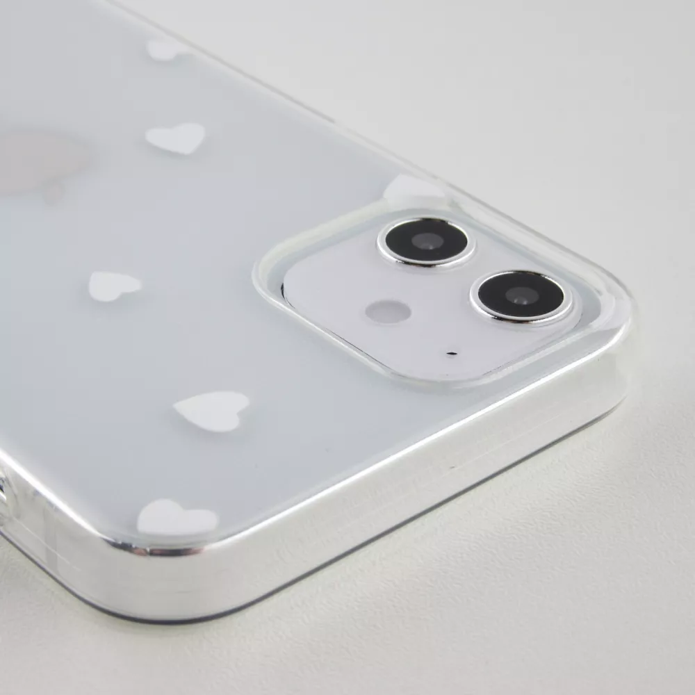 Coque iPhone 12 mini - Gel petit coeur transparent - Blanc