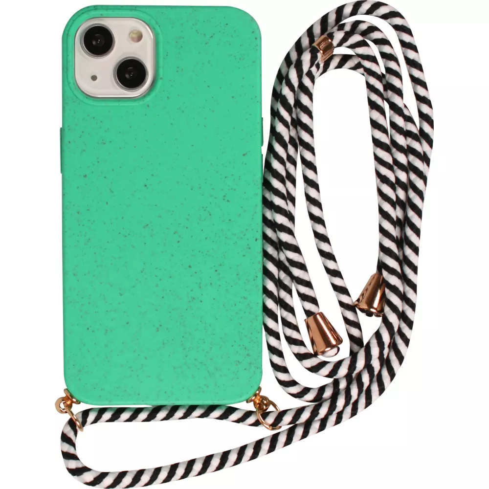 Coque iPhone 15 - Bio Eco-Friendly nature avec cordon collier - Turquoise