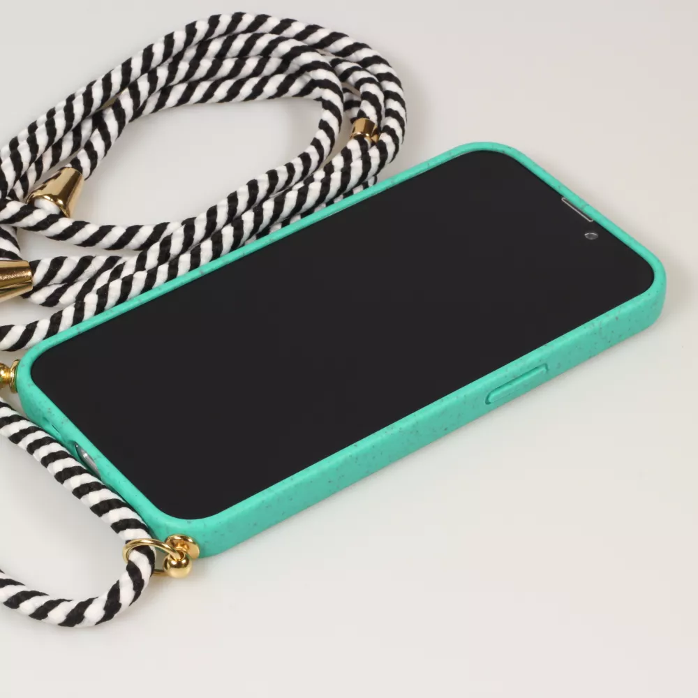 Coque iPhone 15 - Bio Eco-Friendly nature avec cordon collier - Turquoise