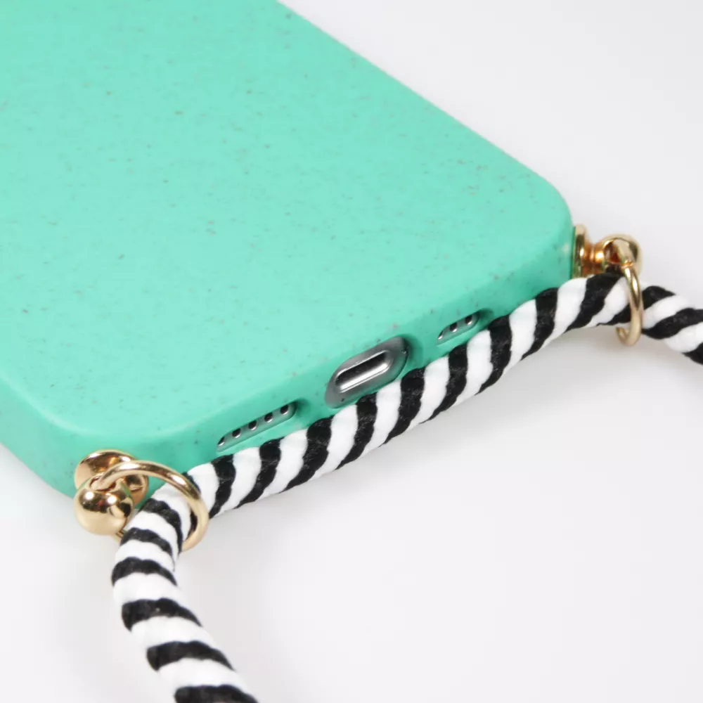 Coque iPhone 15 - Bio Eco-Friendly nature avec cordon collier - Turquoise