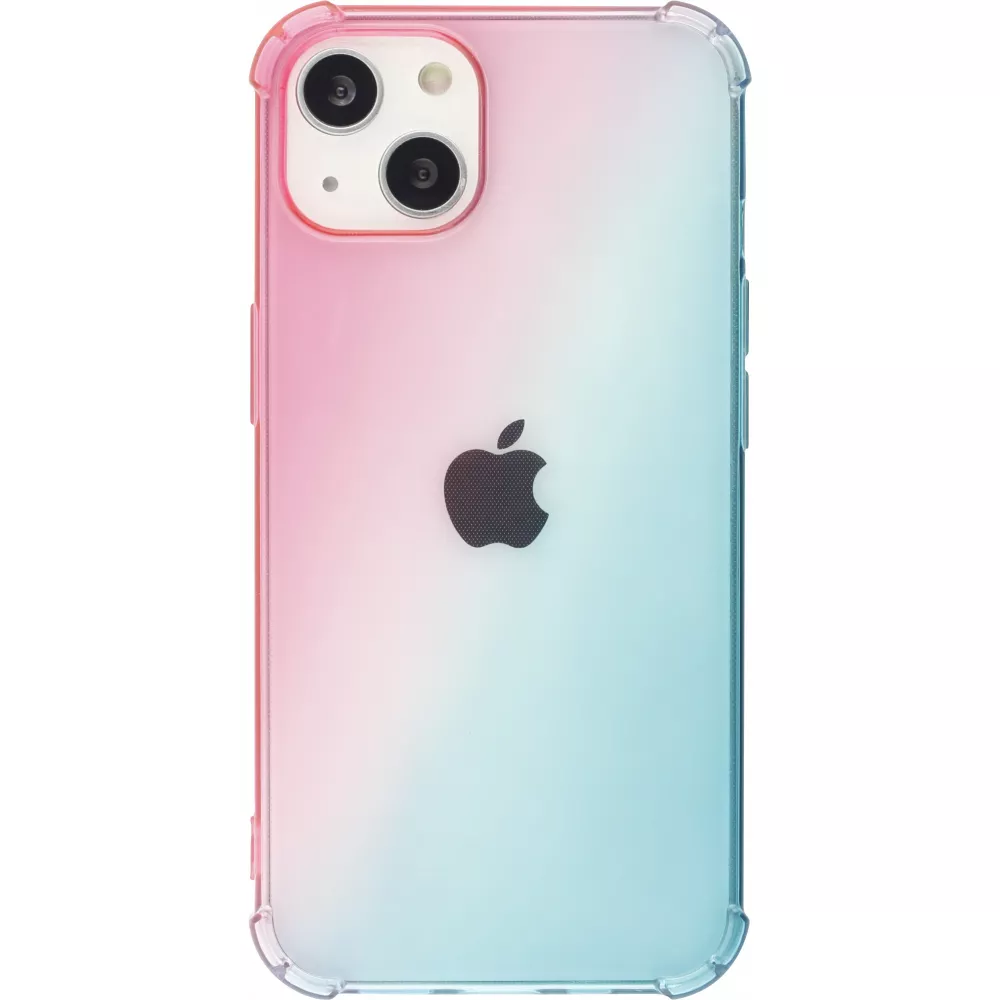 iPhone 15 Case Hülle - Gummi Bumper Rainbow mit extra Schutz für Ecken Antischock - rosa blau
