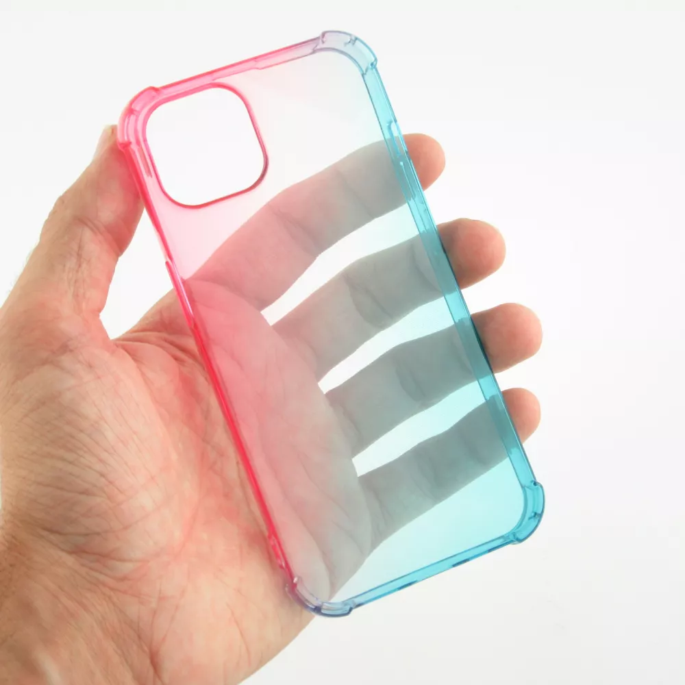 iPhone 15 Case Hülle - Gummi Bumper Rainbow mit extra Schutz für Ecken Antischock - rosa blau