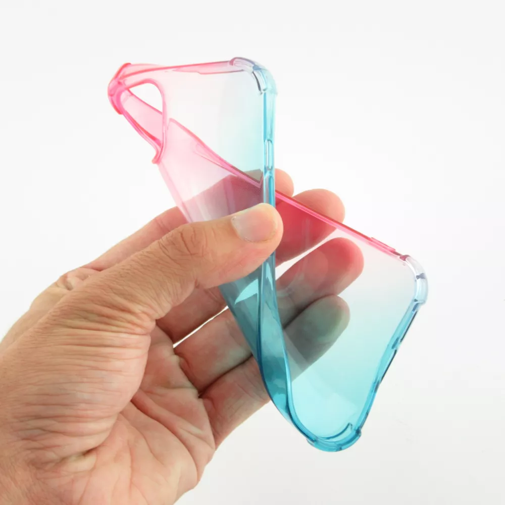 iPhone 15 Case Hülle - Gummi Bumper Rainbow mit extra Schutz für Ecken Antischock - rosa blau