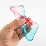 iPhone 15 Case Hülle - Gummi Bumper Rainbow mit extra Schutz für Ecken Antischock - rosa blau