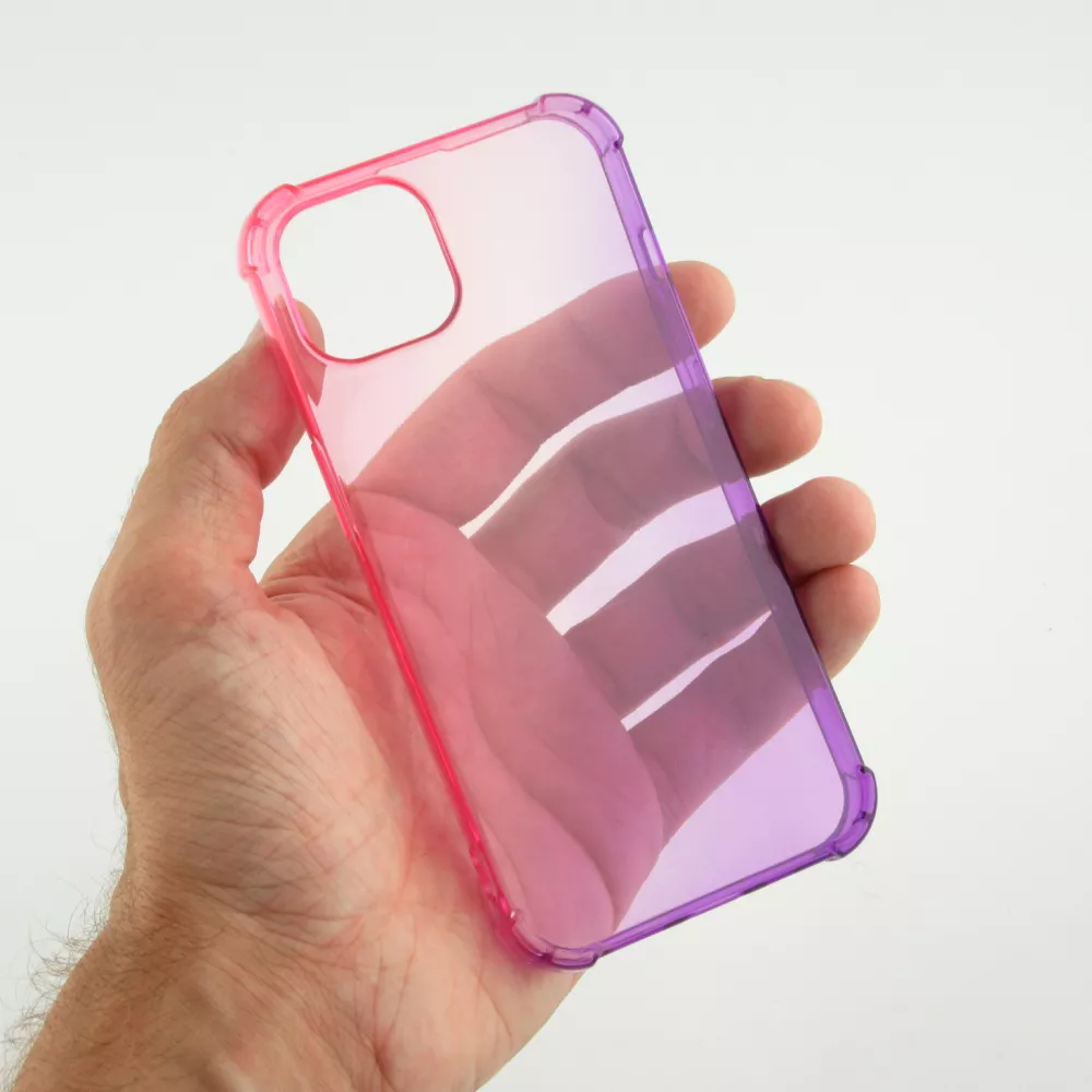iPhone 15 Case Hülle - Gummi Bumper Rainbow mit extra Schutz für Ecken Antischock - rosa - Violett