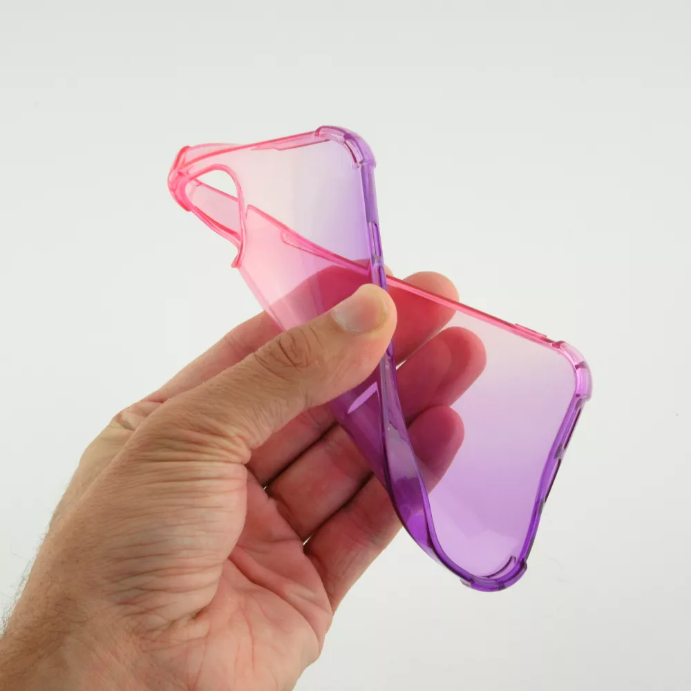 iPhone 15 Case Hülle - Gummi Bumper Rainbow mit extra Schutz für Ecken Antischock - rosa - Violett