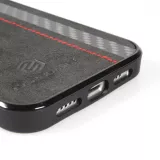 Coque iPhone 13 - Carbomile alcantara et carbone avec surpiqûres rouges