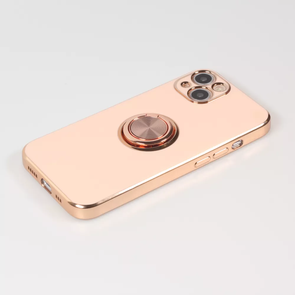 Hülle iPhone 13 - Gummi Bronze mit Ring - Rosa