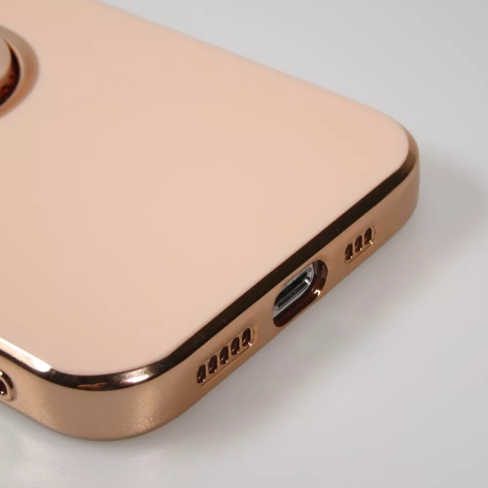 Hülle iPhone 13 - Gummi Bronze mit Ring - Rosa