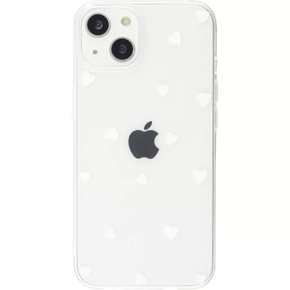 Coque iPhone 13 - Gel petit coeur transparent - Blanc