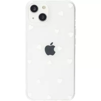 Coque iPhone 13 - Gel petit coeur transparent - Blanc
