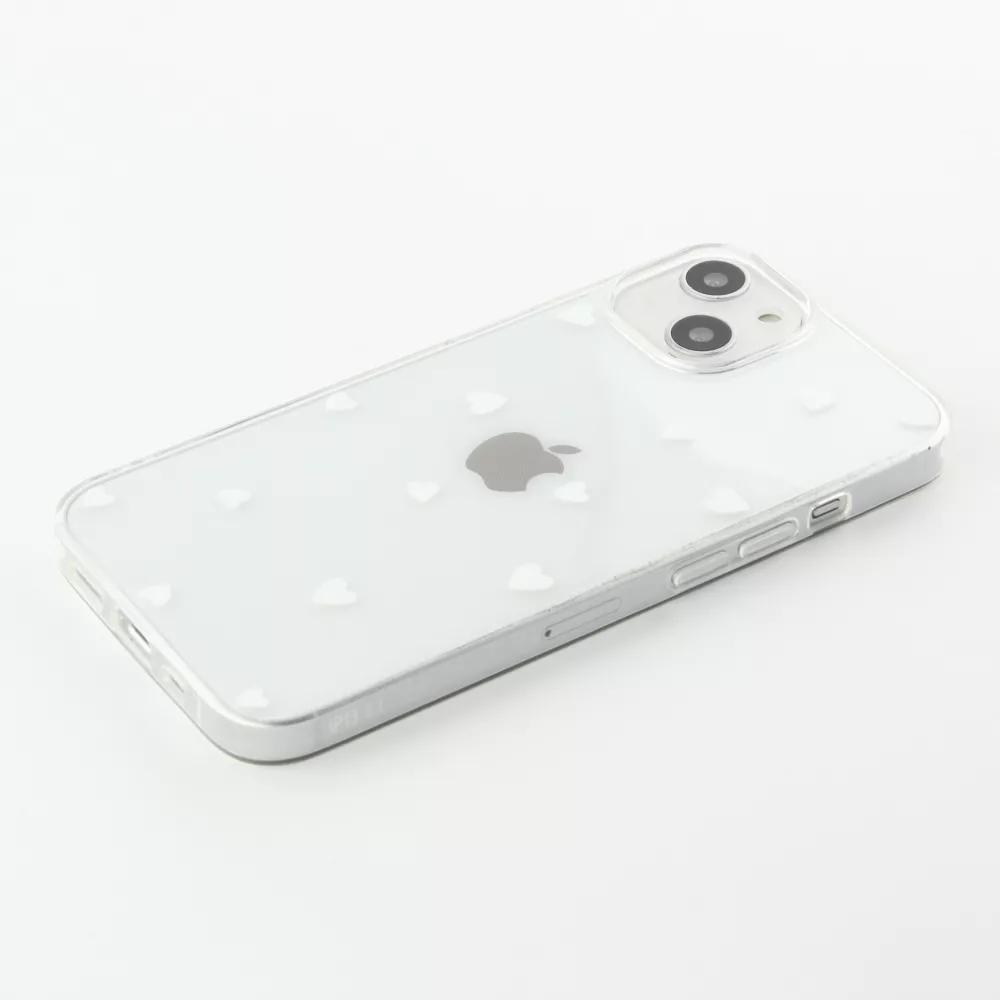 Coque iPhone 13 - Gel petit coeur transparent - Blanc