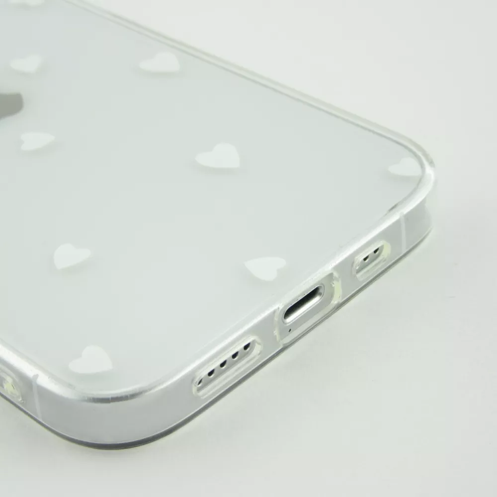 Coque iPhone 13 - Gel petit coeur transparent - Blanc