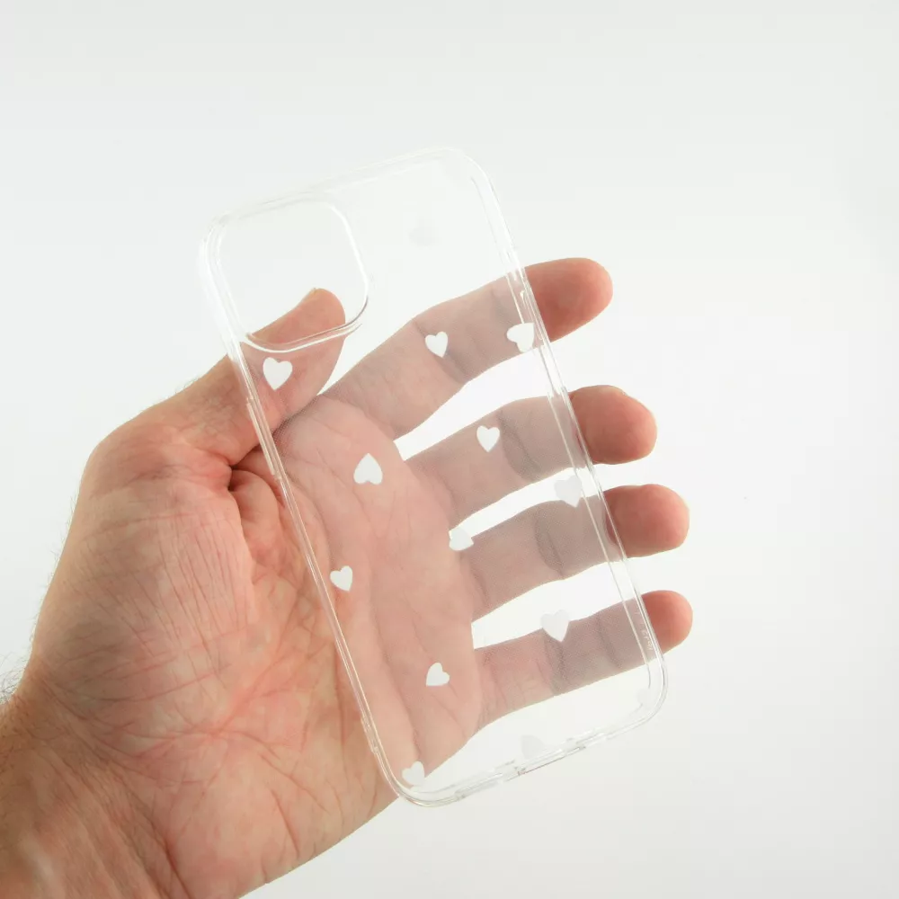 Coque iPhone 13 - Gel petit coeur transparent - Blanc