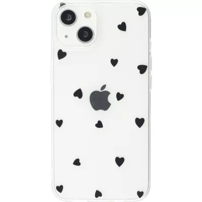 Coque iPhone 13 - Gel petit coeur transparent - Noir