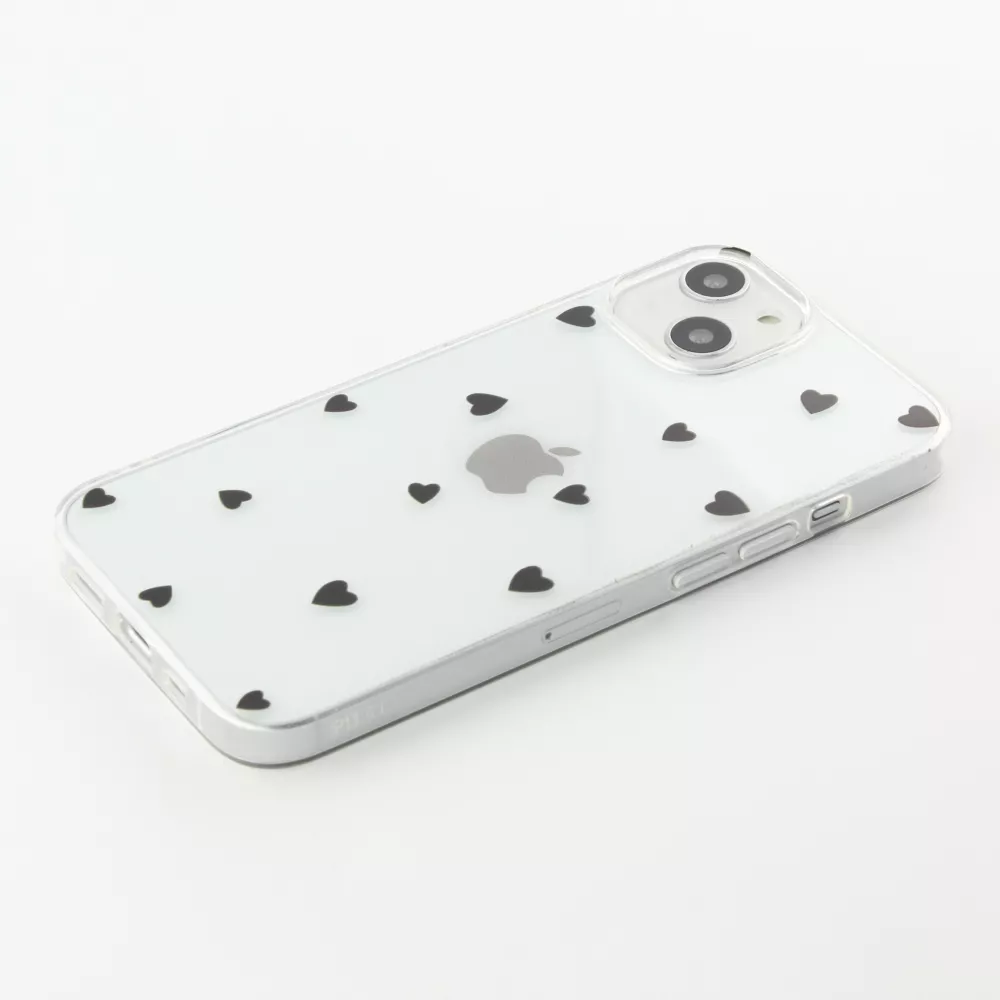 Coque iPhone 13 - Gel petit coeur transparent - Noir