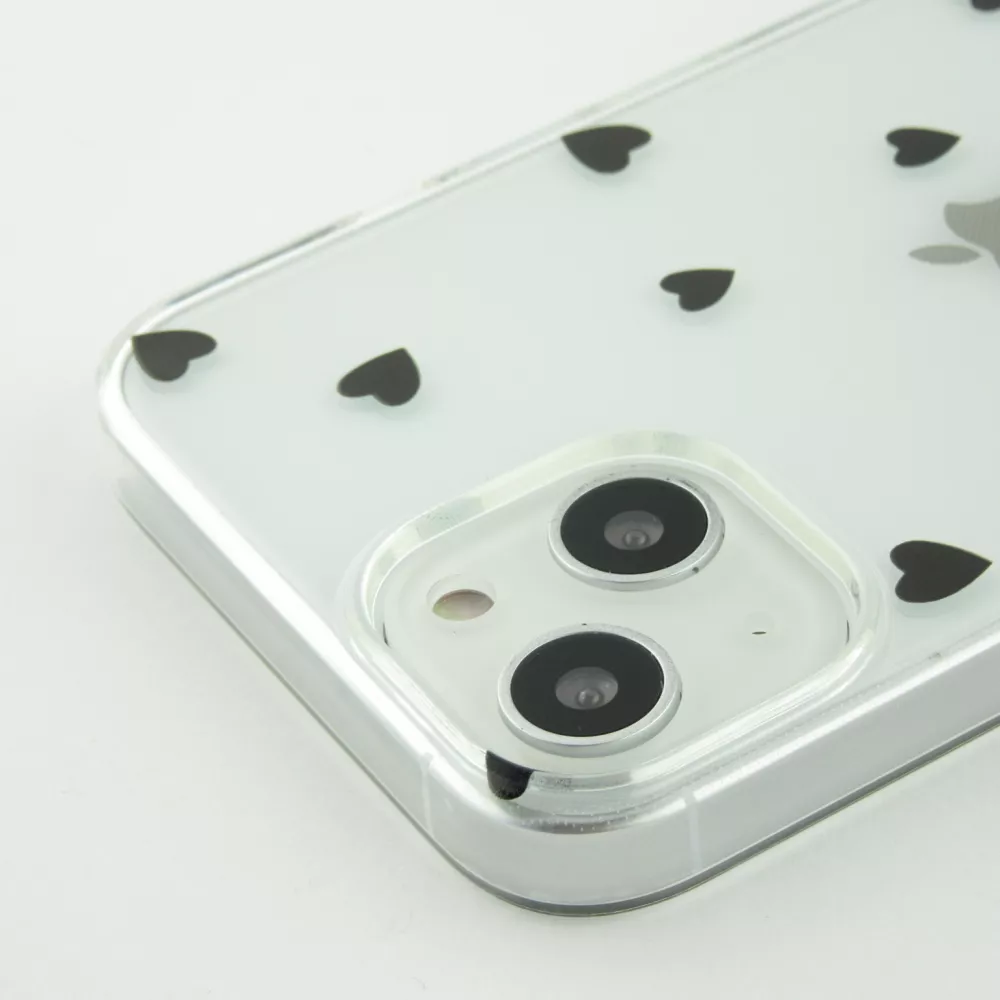 Coque iPhone 13 - Gel petit coeur transparent - Noir