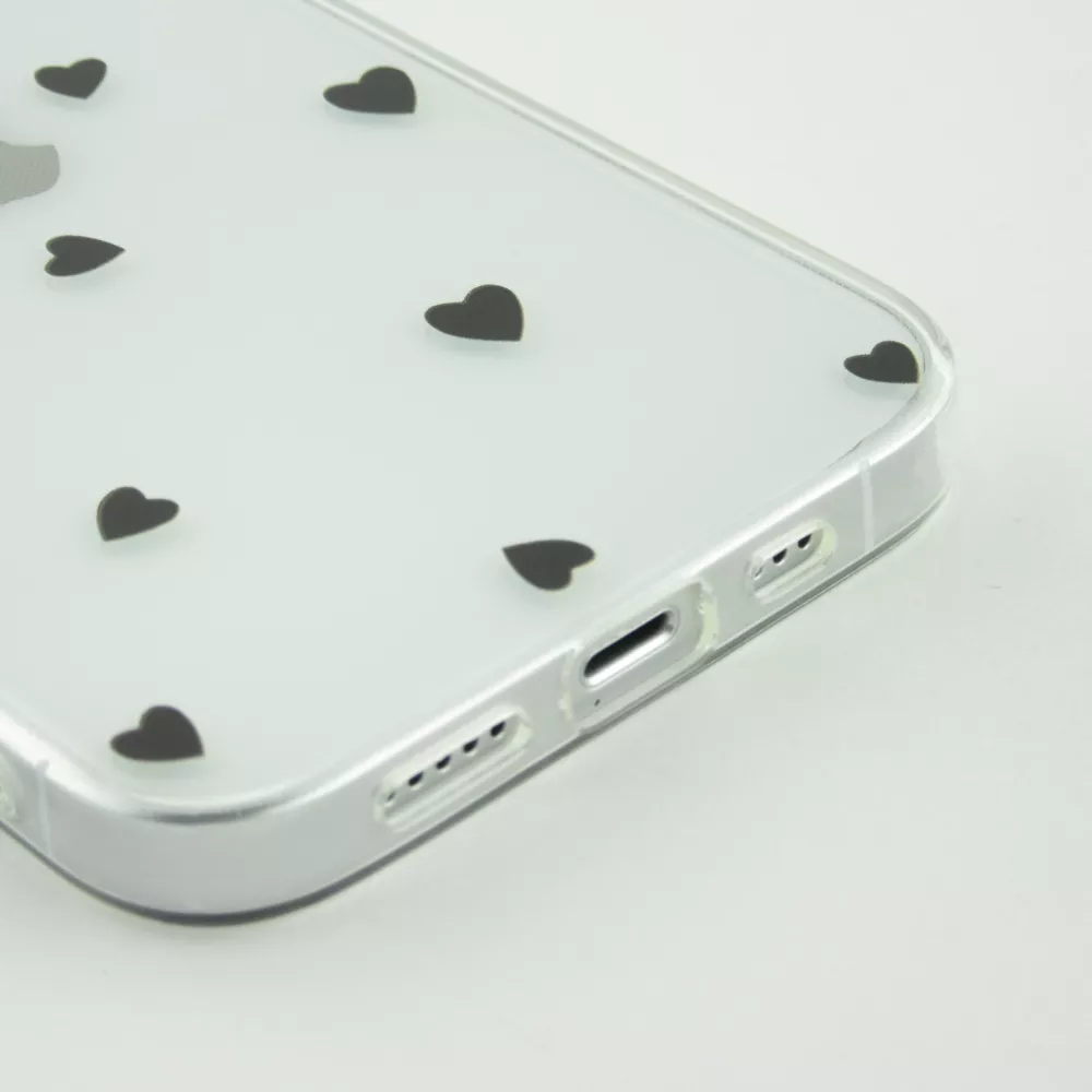 Coque iPhone 13 - Gel petit coeur transparent - Noir