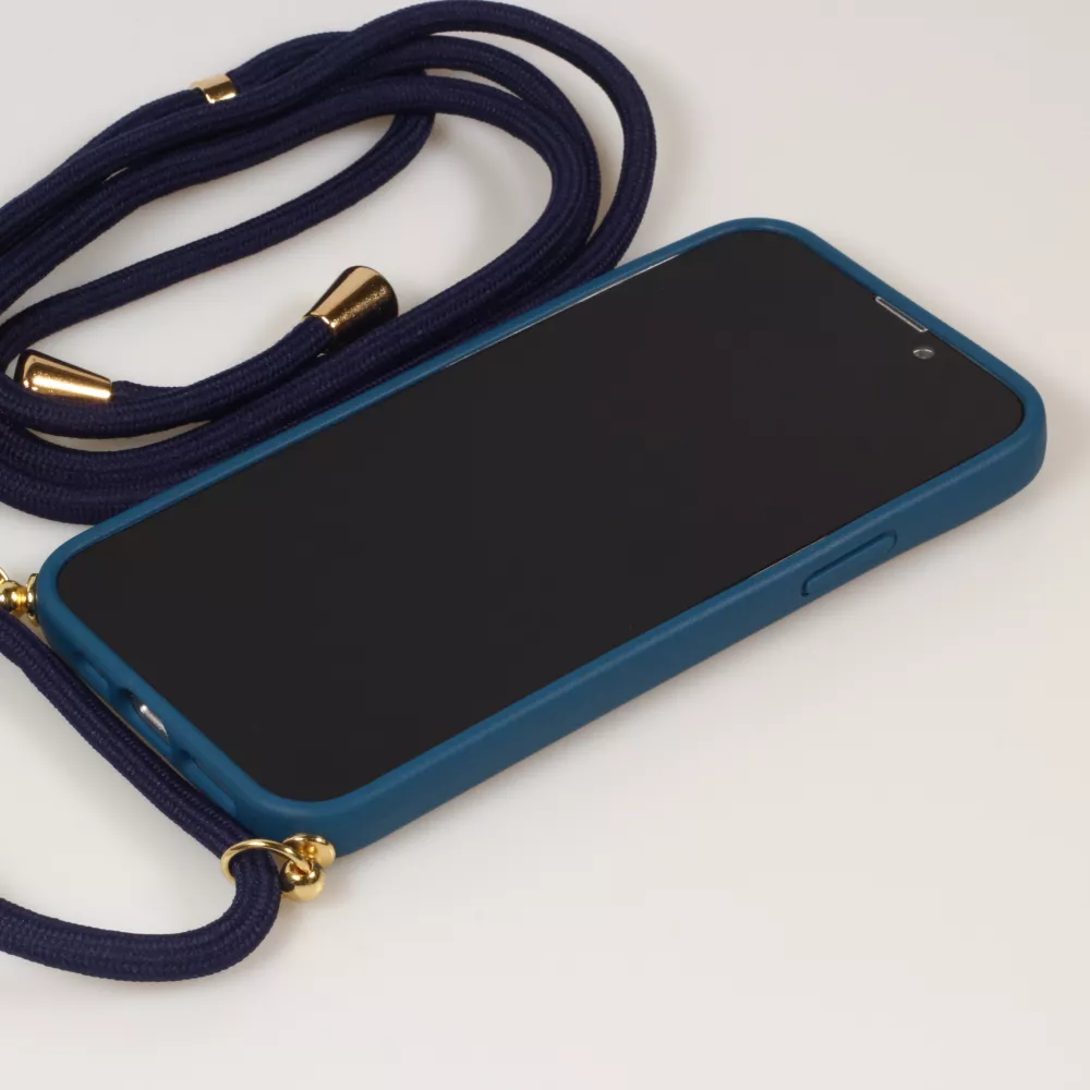 Coque iPhone 16 Pro - Bio Eco-Friendly nature avec cordon collier - Bleu