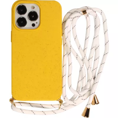 Coque iPhone 16 Pro - Bio Eco-Friendly nature avec cordon collier jaune