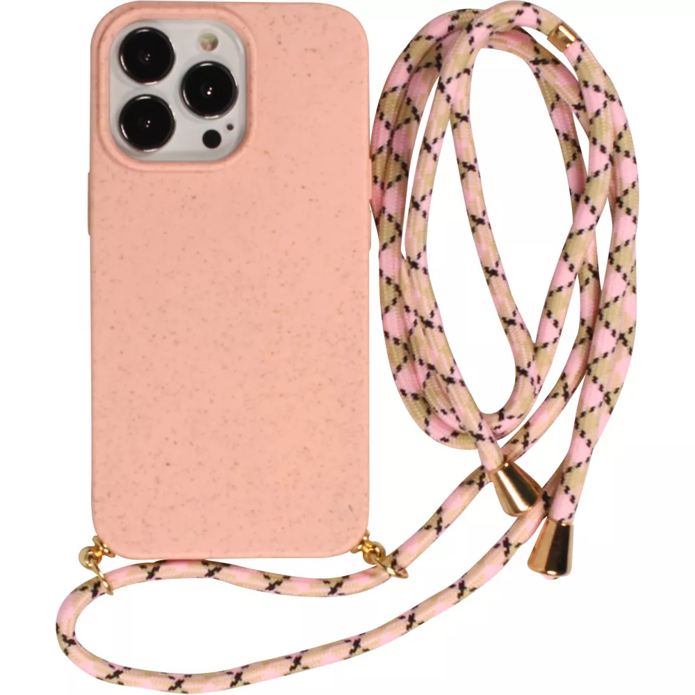 Coque iPhone 15 Pro - Bio Eco-Friendly nature avec cordon collier - Rose