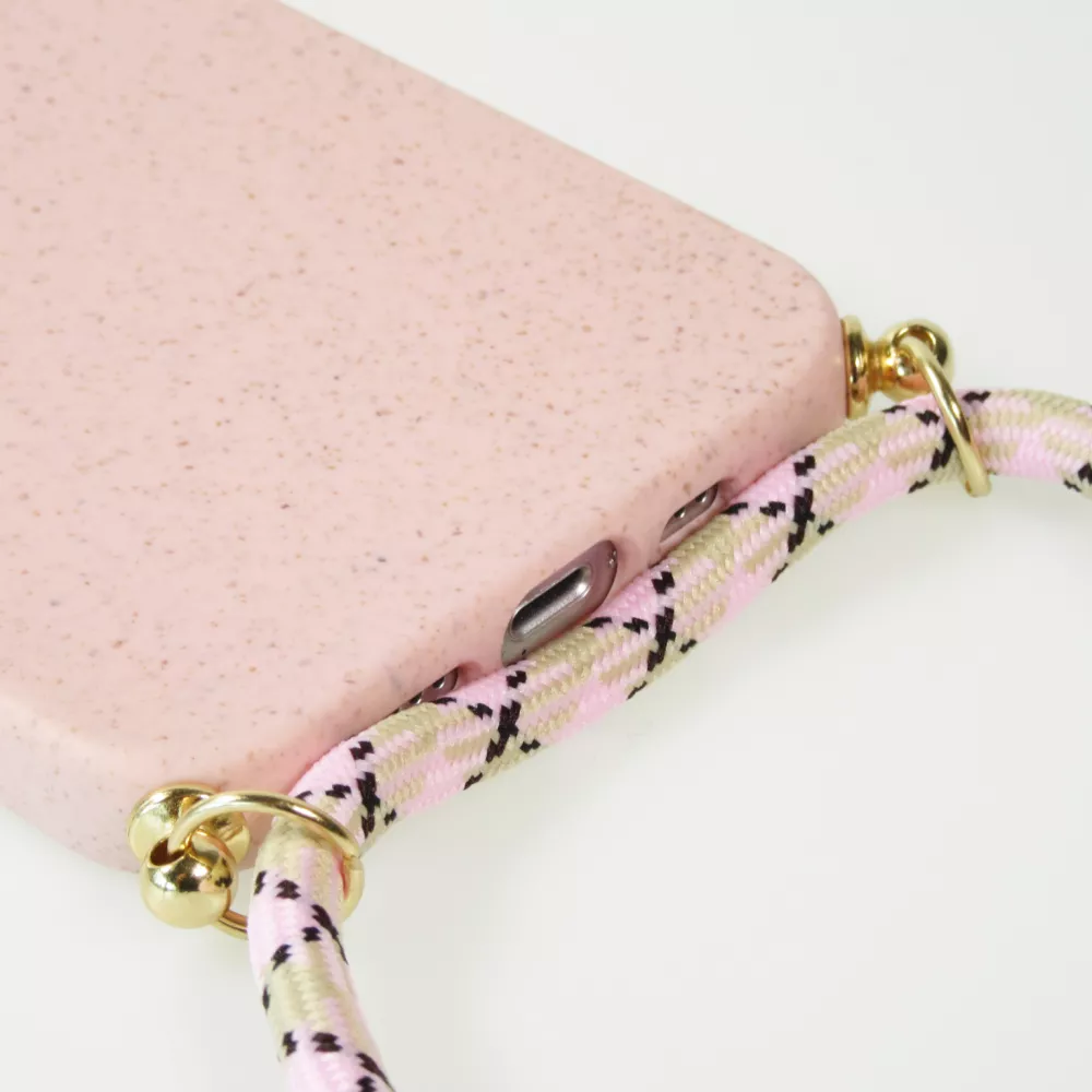 Coque iPhone 15 Pro - Bio Eco-Friendly nature avec cordon collier - Rose