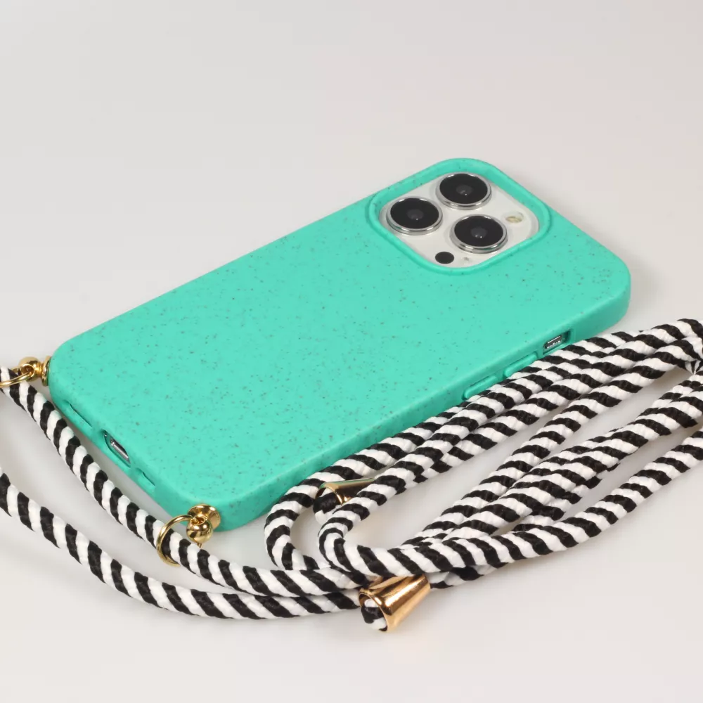 iPhone 16 Pro Case Hülle - Bio Eco-Friendly Vegan mit Handykette Necklace - Türkis