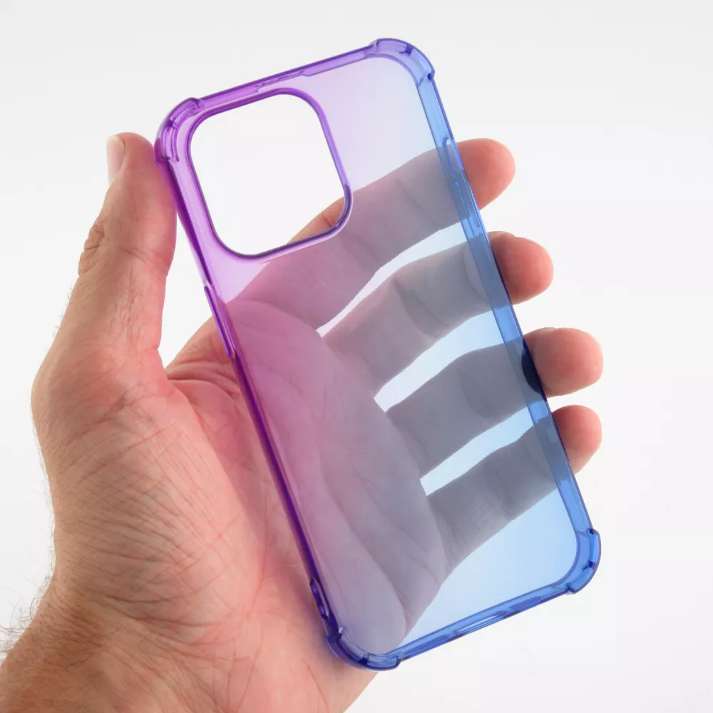 iPhone 15 Pro Case Hülle - Gummi Bumper Rainbow mit extra Schutz für Ecken Antischock - violett blau