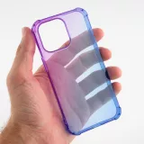 iPhone 15 Pro Case Hülle - Gummi Bumper Rainbow mit extra Schutz für Ecken Antischock - violett blau