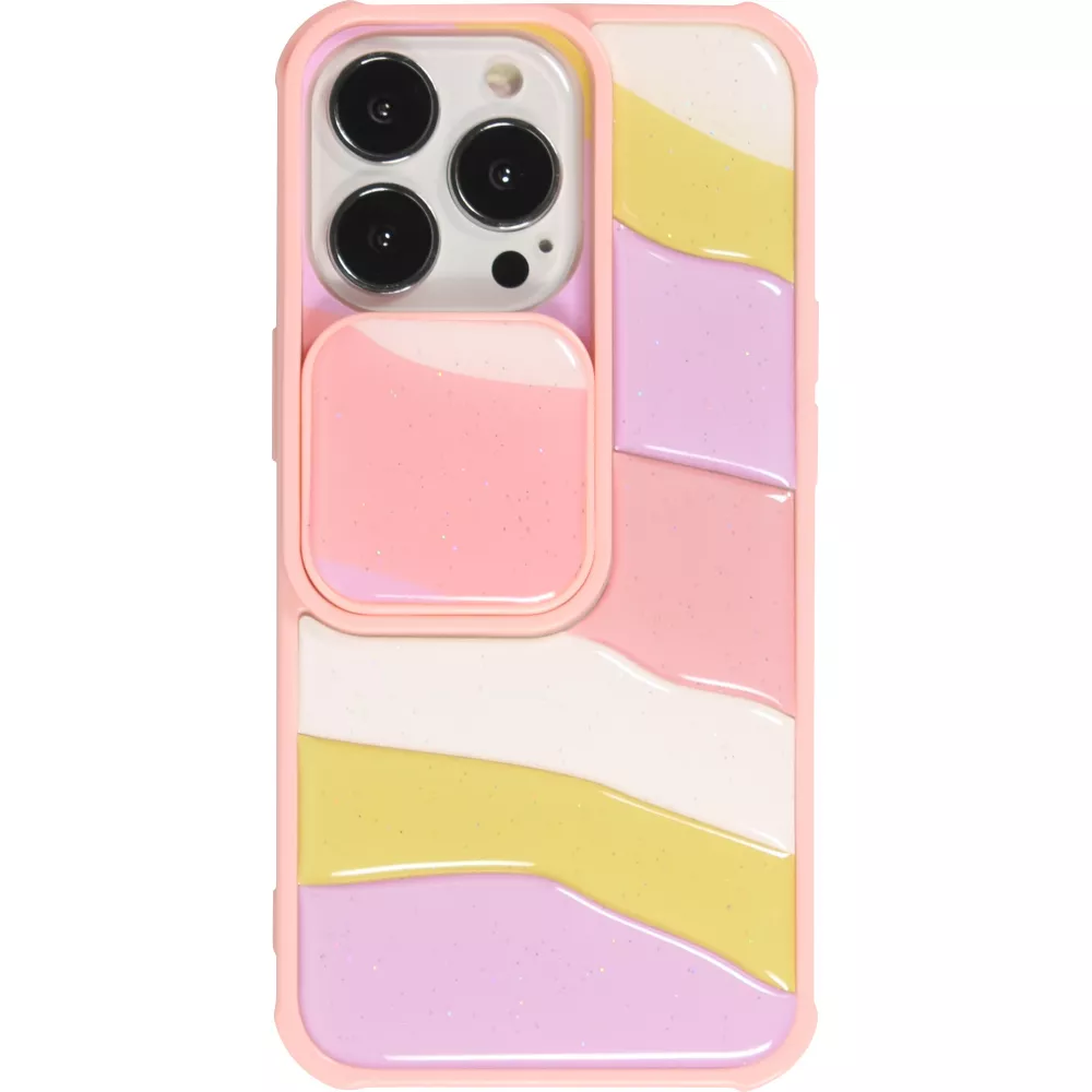 iPhone 13 Pro Max Case Hülle - Kamera vertikale Klappe Regenbogen - Rosa