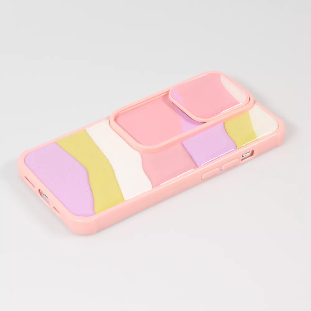 iPhone 13 Pro Max Case Hülle - Kamera vertikale Klappe Regenbogen - Rosa