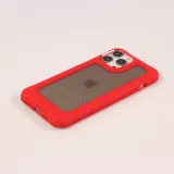Coque iPhone 14 Pro Max - Cover Military Élite avec dos en carbone semi-transparent - Rouge