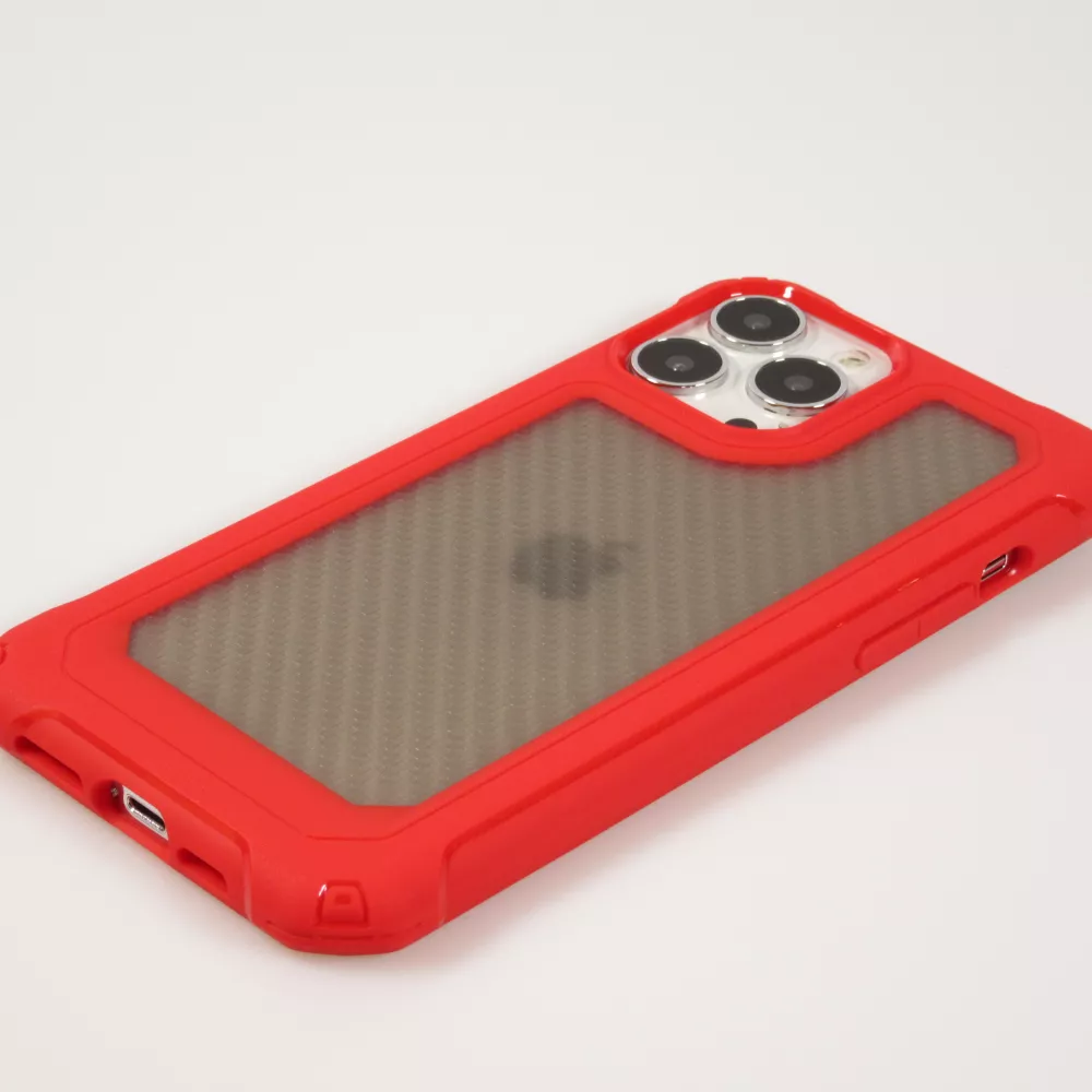 Coque iPhone 14 Pro Max - Cover Military Élite avec dos en carbone semi-transparent - Rouge