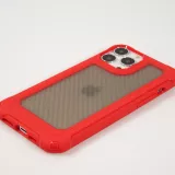 Coque iPhone 14 Pro Max - Cover Military Élite avec dos en carbone semi-transparent - Rouge