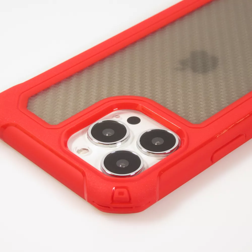 Coque iPhone 14 Pro Max - Cover Military Élite avec dos en carbone semi-transparent - Rouge