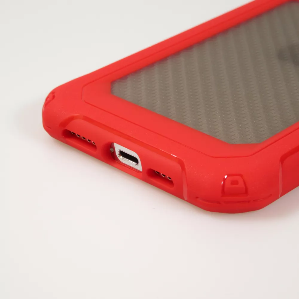 Coque iPhone 14 Pro Max - Cover Military Élite avec dos en carbone semi-transparent - Rouge