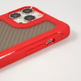 Coque iPhone 14 Pro Max - Cover Military Élite avec dos en carbone semi-transparent - Rouge