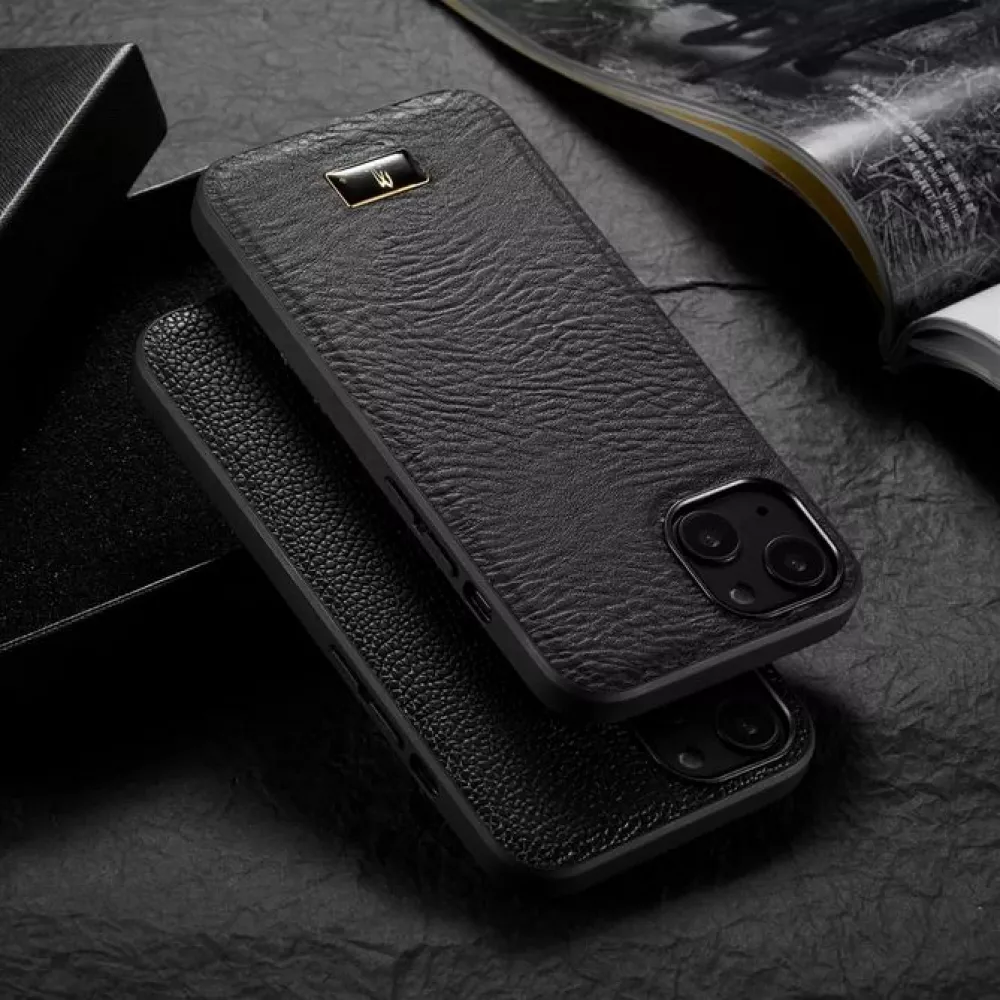 iPhone 13 Case Hülle - Fierre Shann Leder Hülle - Schwarz