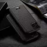 iPhone 13 Case Hülle - Fierre Shann Leder Hülle - Schwarz