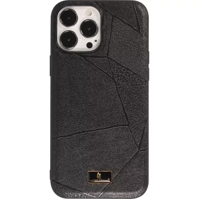 Coque iPhone 13 Pro - Fierre Shann étui en cuir synthétique avec cicatrices - Noir