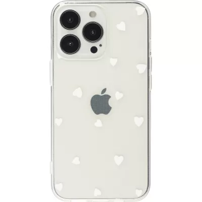 Coque iPhone 13 Pro - Gel petit coeur transparent - Blanc
