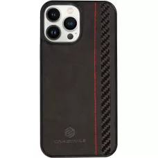 iPhone 14 Pro Case Hülle - Carbomile Alcantara und Carbon mit roten Nähten (MagSafe kompatibel)