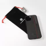 iPhone 14 Pro Case Hülle - Carbomile Alcantara und Carbon mit roten Nähten (MagSafe kompatibel)