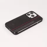 iPhone 14 Pro Case Hülle - Carbomile Alcantara und Carbon mit roten Nähten (MagSafe kompatibel)