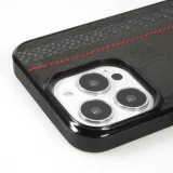 iPhone 14 Pro Case Hülle - Carbomile Alcantara und Carbon mit roten Nähten (MagSafe kompatibel)