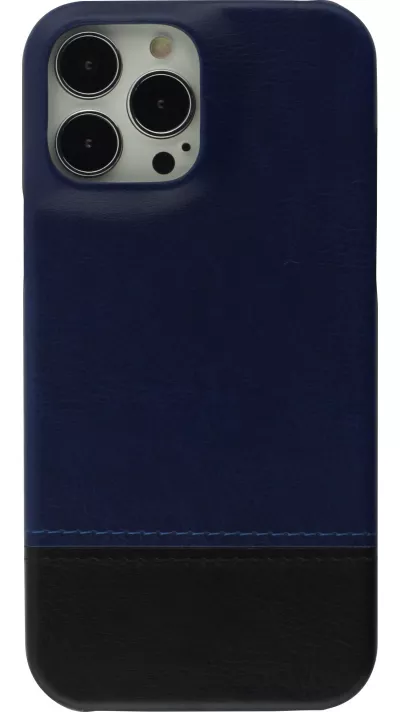 Coque iPhone 13 Pro Max - Double cuir bleu - Noir